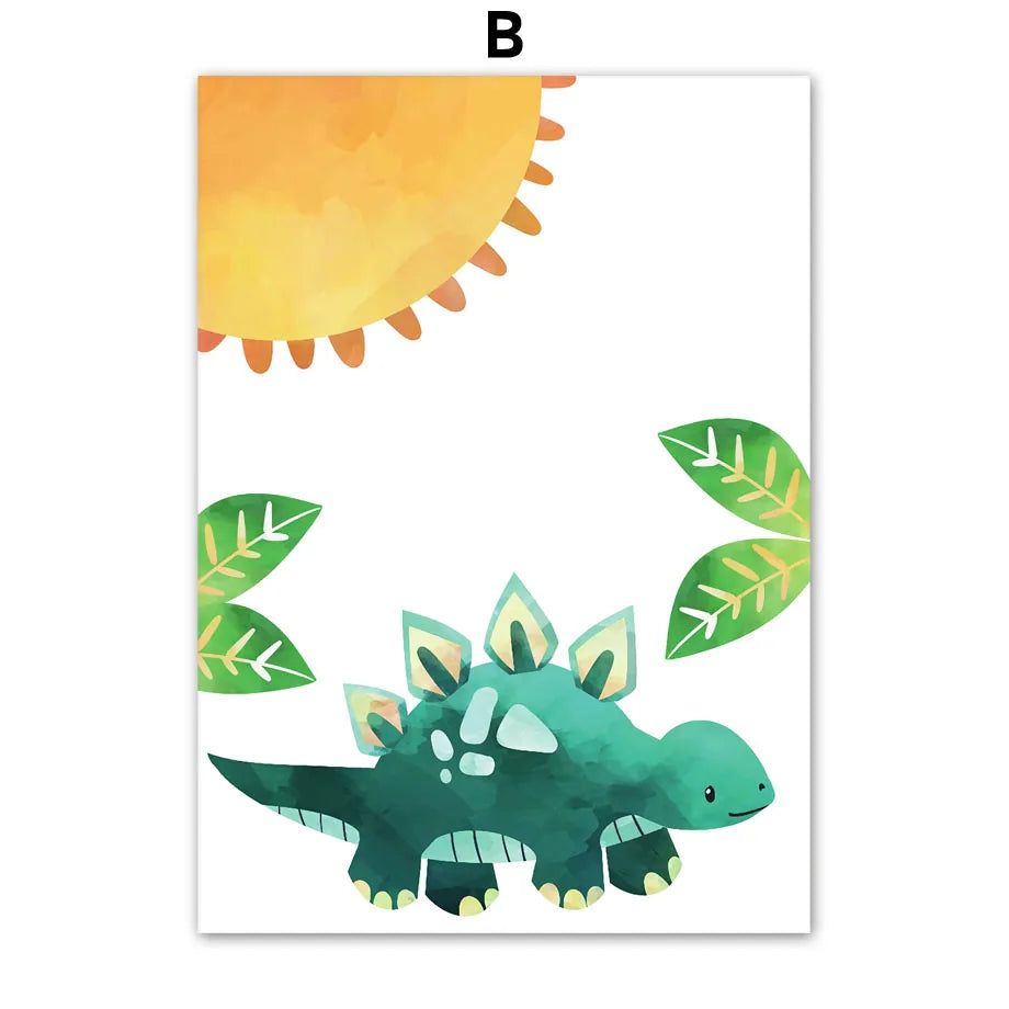 Watercolor Dinosaur Wall Art Canvas Print Cute Cartoon Dino Tropical Volcano Meteor Poster Kids Nursery Bedroom Playroom Deco Peaceful Pleasures Health and Wellness B 20x30cm Unframed