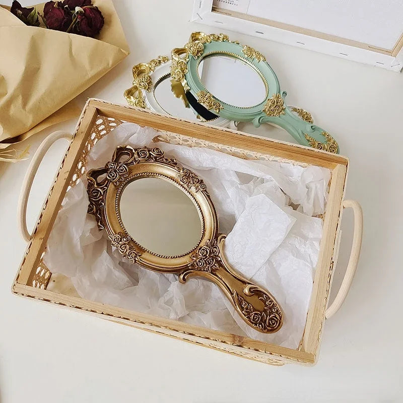 Cute Creative Vintage Hand Mirrors Makeup Vanity Mirror Handheld Cosmetic Mirror with Handle for Gifts Peaceful Pleasures Health and Wellness