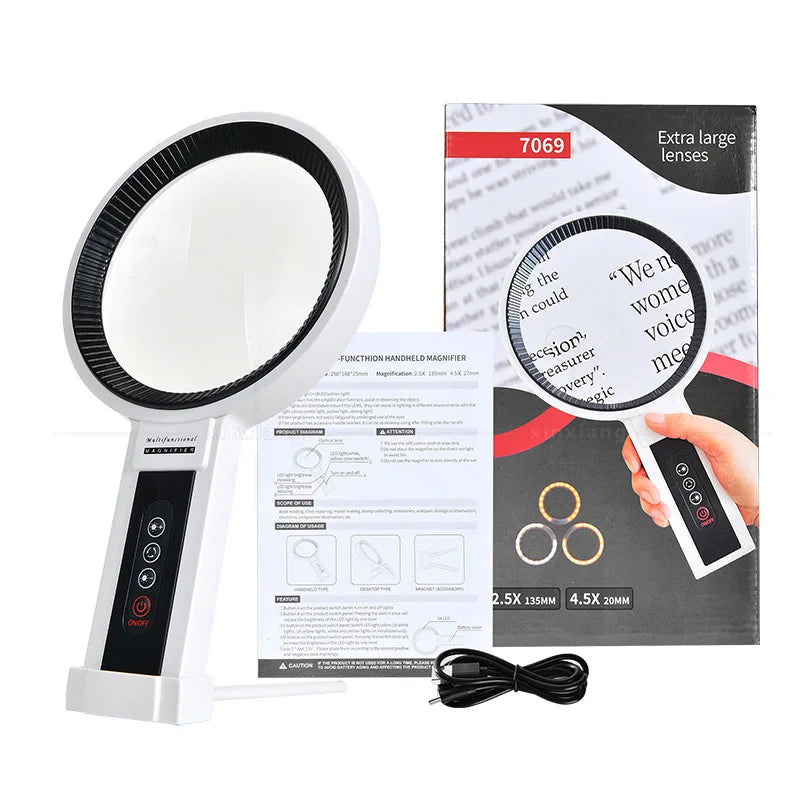 Handheld Charging 34 Led Heating and Cooling Lights with Adjustable Brightness 135Mm Desktop Magnifying Glass for Reading Peaceful Pleasures Health and Wellness