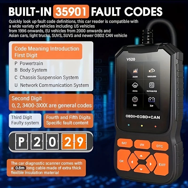 V520 OBD2 Diagnostic Scan Tool | Code Reader & Battery Tester Peaceful Pleasures Health and Wellness