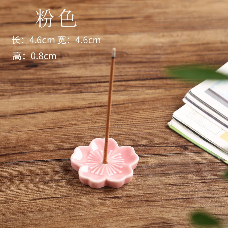 Ceramic Cherry Blossom Incense Holder Wax Melt Burner Holder Aromatherapy Office Teahouse Living Room Ornament Insence Burner Peaceful Pleasures Health and Wellness pink