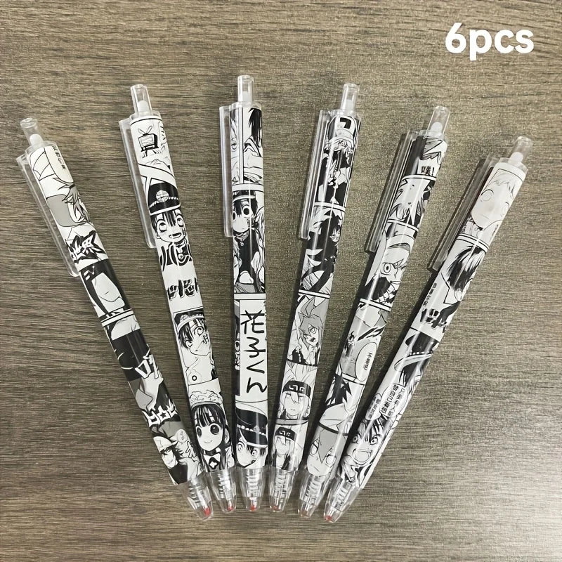 2 Boxes of 12 Pens with Random Designs, Anime-Themed, Medium-Sized Nib, Water-Based Black Ink, Durable Plastic, Office and School Stationery, Retractable Pens, Cute Style Peaceful Pleasures Health and Wellness