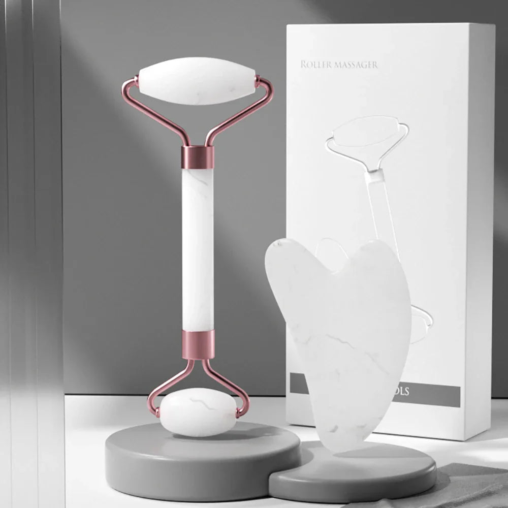 Facial Massage Roller & Gua Sha Scraping Tool Set – 2 Pcs