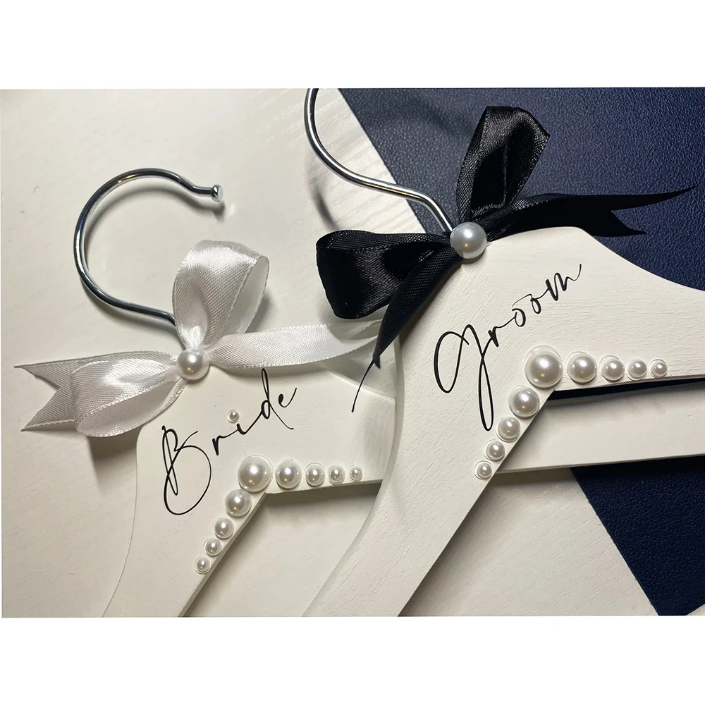 Bride & Groom Pearl Wedding Dress Hangers – 2pc Set