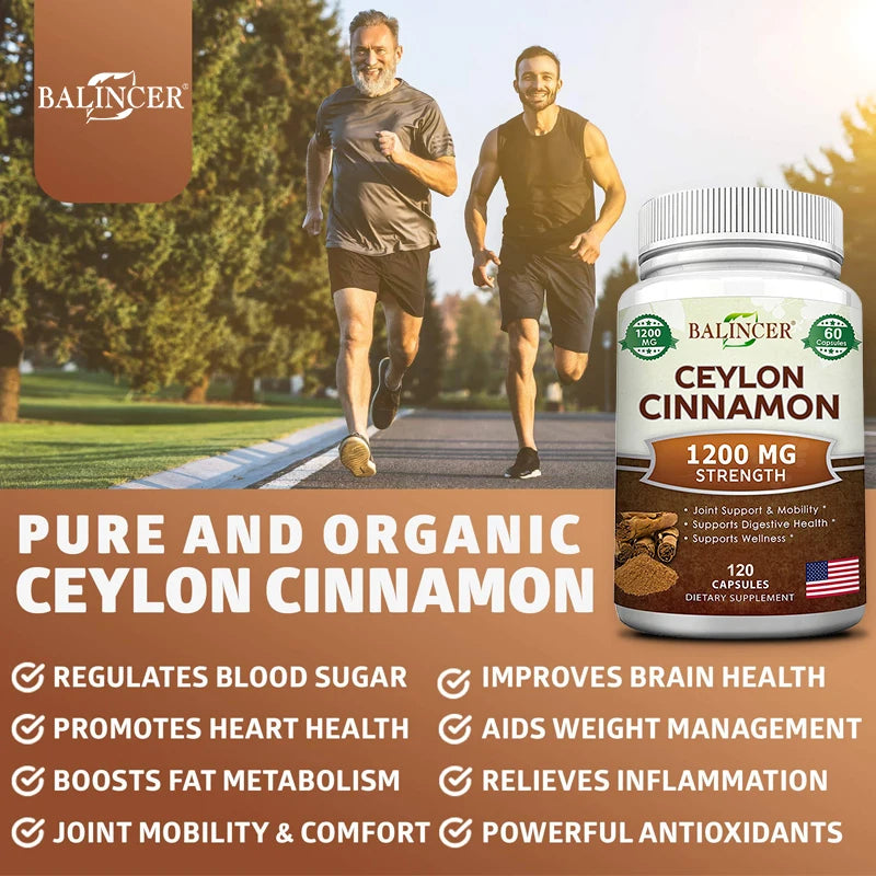 Organic Ceylon Cinnamon Capsules + Turmeric/ACV/Ginseng/Bioperine - Joint Bone Health, Anti-Inflammatory Antioxidant, 120 Counts Peaceful Pleasures Health and Wellness