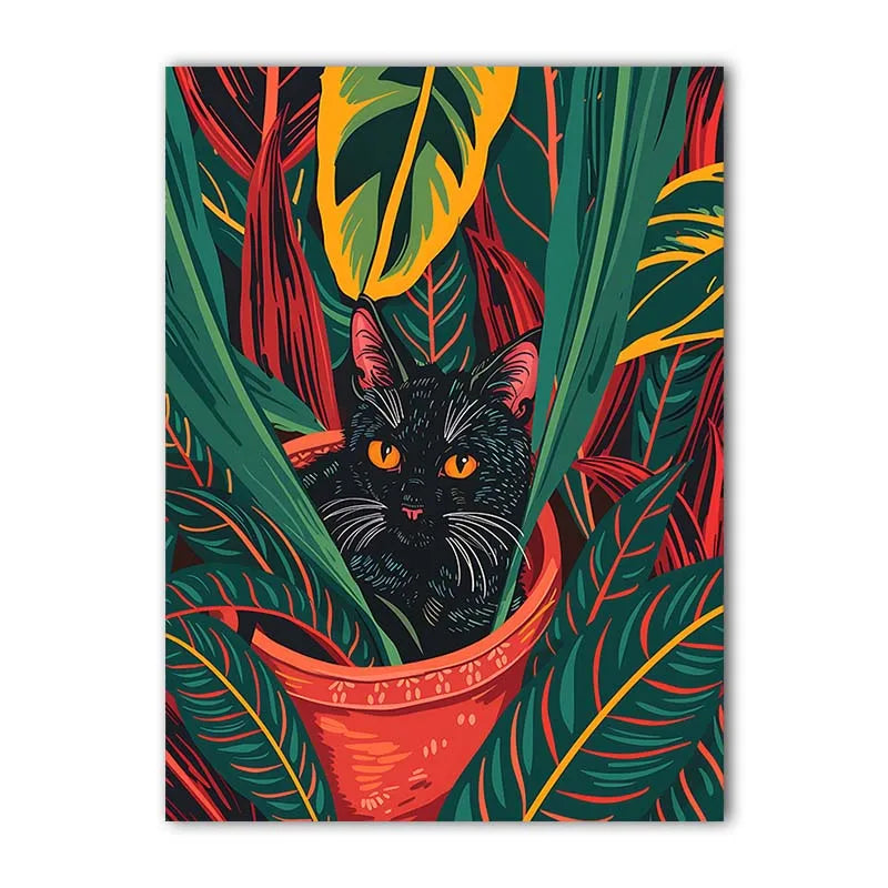 Abstract Wall Art Cute Black Cat in a Plant Pot Vintage Canvas Painting Modern Style Poster Prints Living Room Wall Decor Peaceful Pleasures Health and Wellness 05 15x20cm No Frame China Mainland