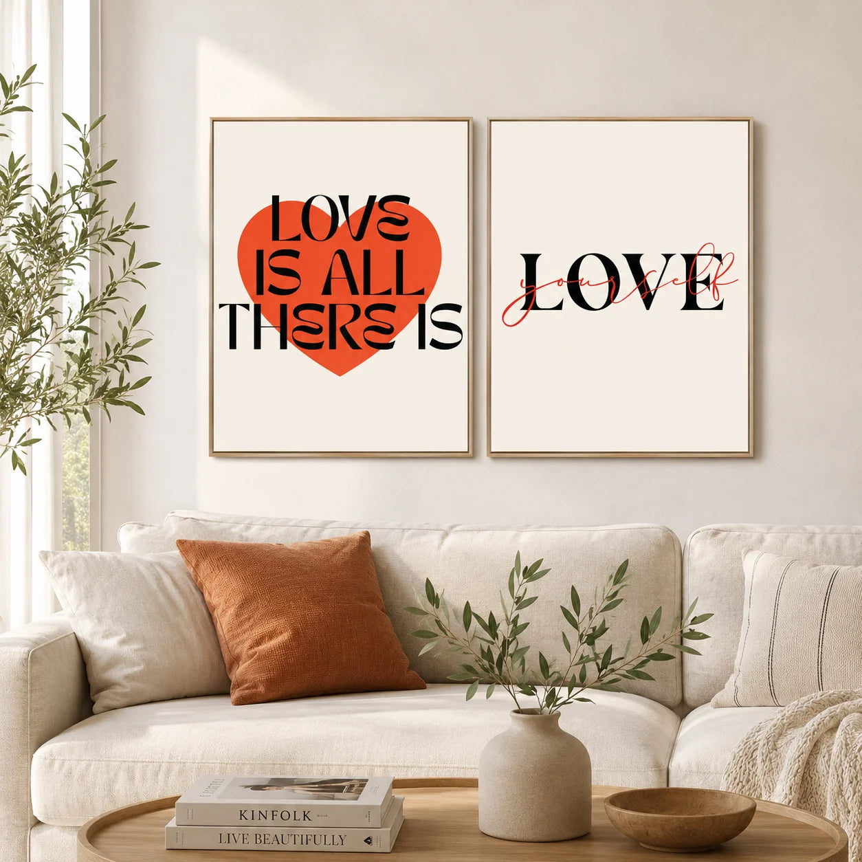 Nordic Minimalist Love Quote Canvas Wall Art | Unframed Print Canvas Wall Art Peaceful Pleasures Health and Wellness