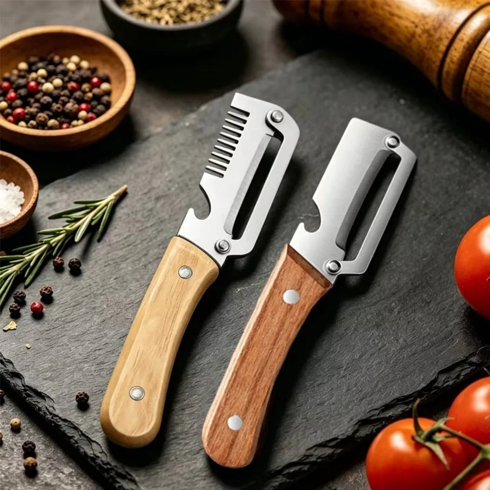 3-in-1 Stainless Steel Vegetable Peeler with Wood Handle