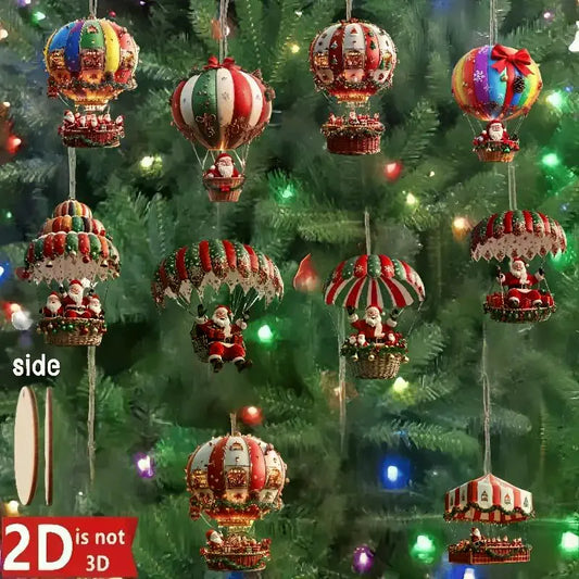 10-Piece Wooden Christmas Ornaments – Santa & Hot Air Balloon Christmas Tree Ornaments Peaceful Pleasures Health and Wellness