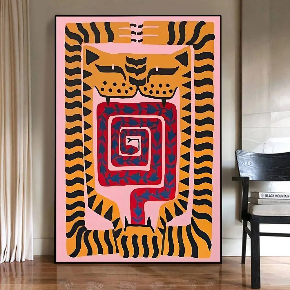 Ancient Egypt Tiger Leopard Vintage Canvas Wall Art Poster