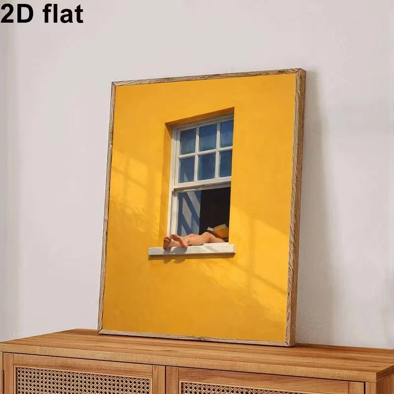 Modern Relaxing Summer Reading By Window With Yellow Wall Art Print Canvas Painting Poster Picture For Bedroom Home Decor Peaceful Pleasures Health and Wellness G4231 21x30cm Unframed