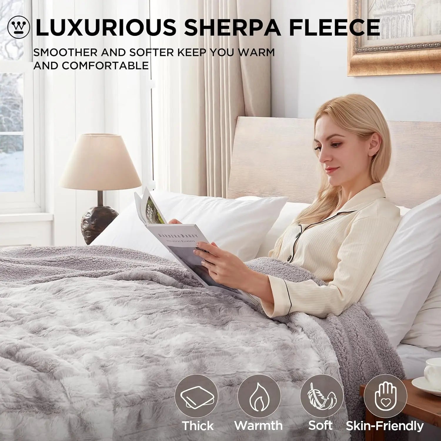 Twin Size Heated Blanket – 10 Heat Levels, Faux Fur & Sherpa, Auto Shutoff, Light Grey (62x84") Electric Blanket Peaceful Pleasures Health and Wellness