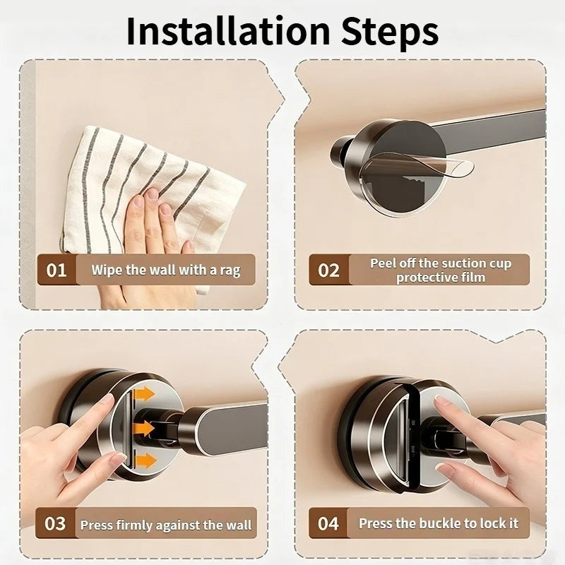 Suction Cup Wall-Mounted Bathroom Towel Bar with Hook