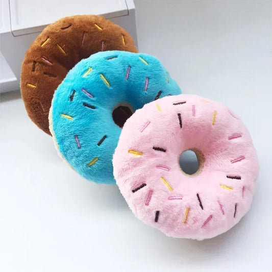 Soft Donut Squeaky Plush Dog Toy | Puppy Interactive Chew Toy Squeaky Dog Toy Peaceful Pleasures Health and Wellness