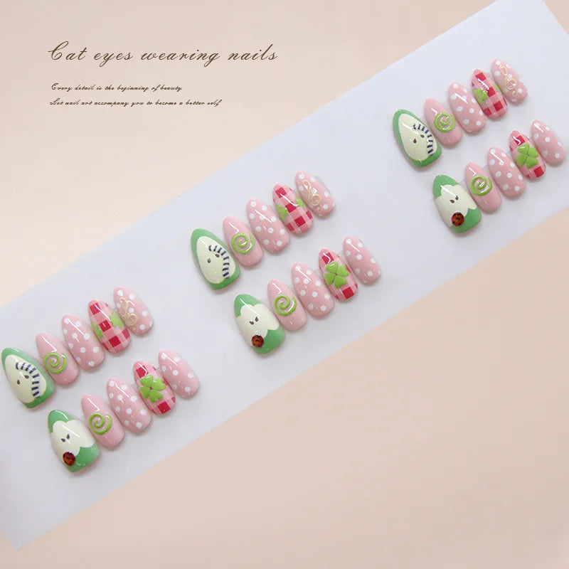 30pcs Press On Nails Cute 3D Fruit Resin Fake Nails Sweet Polka Dot Manicure Almond Tips For Young Women Fashion Party Wearable Peaceful Pleasures Health and Wellness