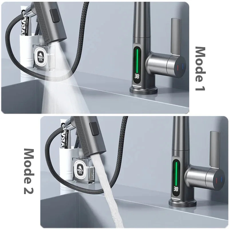 Waterfall Basin Faucet with Digital Temp Display | Hot & Cold