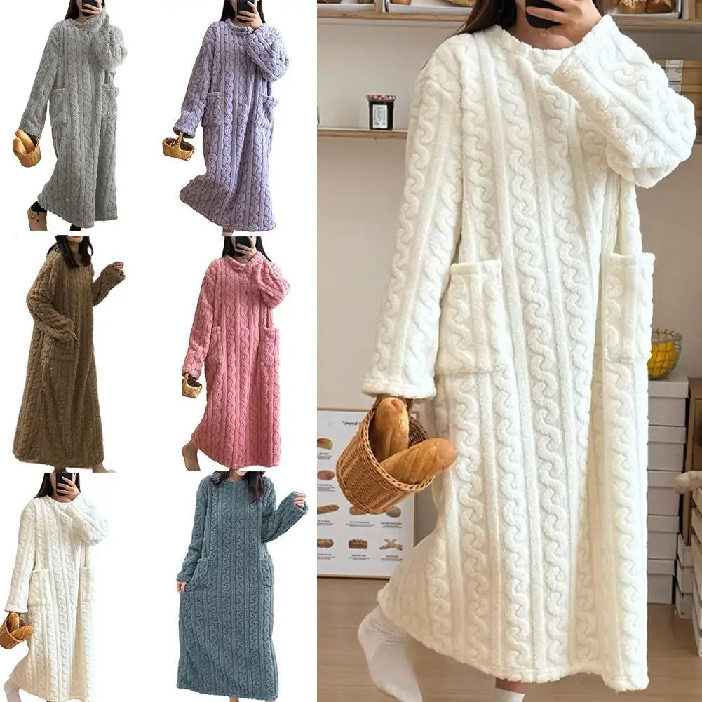 Women's Flannel Nightgown | Thick Fleece Long Sleeve Night Dress Flannel Nightgown Peaceful Pleasures Health and Wellness