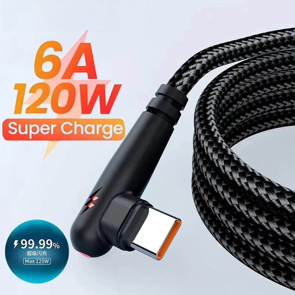 120W 90 Degree USB Type C Cable Fast Charging Elbow Design Nylon Braided Data Sync Cord For Samsung Xiaomi Huawei Gaming Phone Peaceful Pleasures Health and Wellness