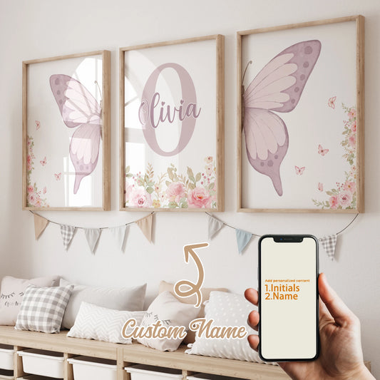 3-Piece Personalized Butterfly Flower Canvas Wall Art Set Personalized Canvas Art Peaceful Pleasures Health and Wellness GA-N056-3pcs 30x40cm Unframed