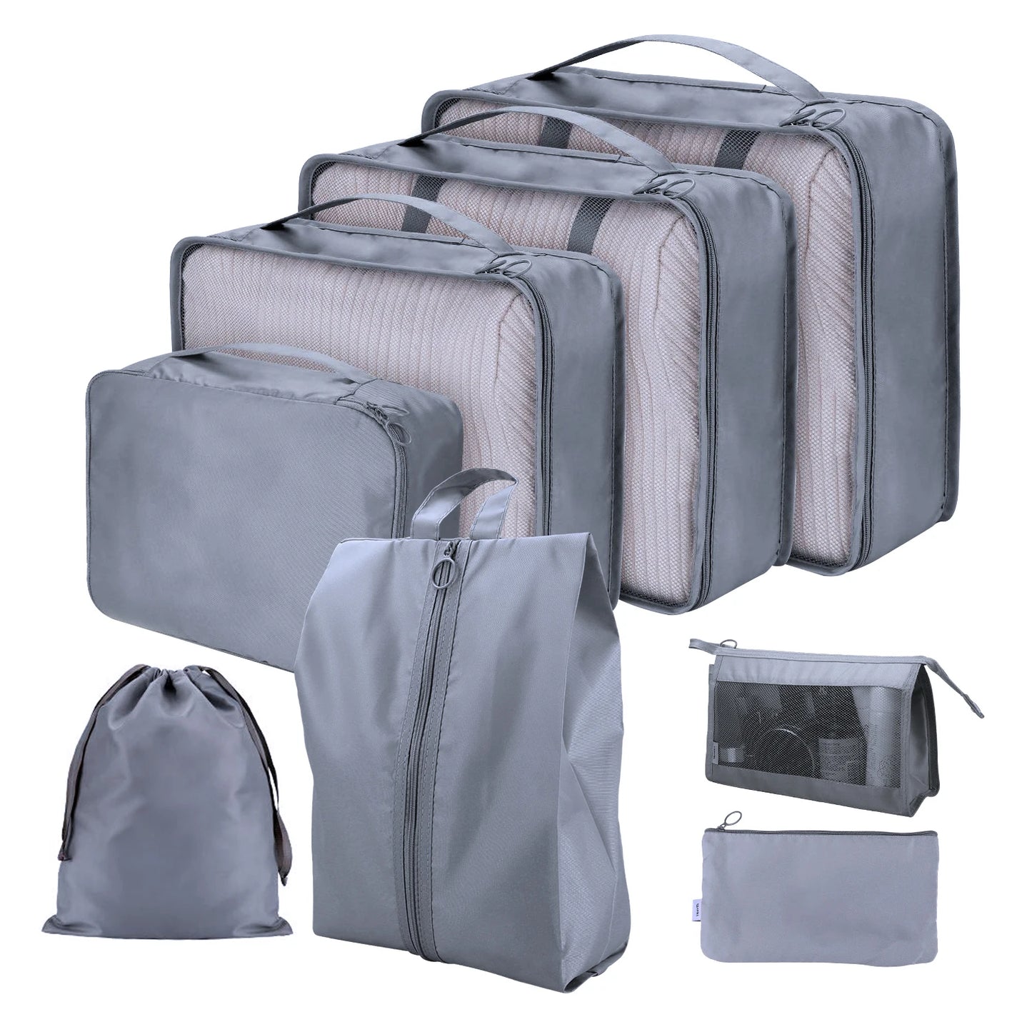 8Pcs/Set Travel Organizer Storage Bags Suitcase Packing Cubes Set Cases Portable Luggage Clothes Shoe Tidy Pouch Folding Bags Peaceful Pleasures Health and Wellness 8Pcs Grey