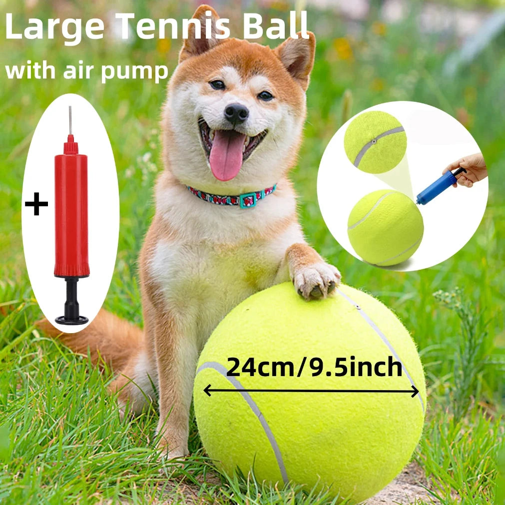 Giant Inflatable Tennis Ball Dog Toy 7" & 9.5" + Air Pump