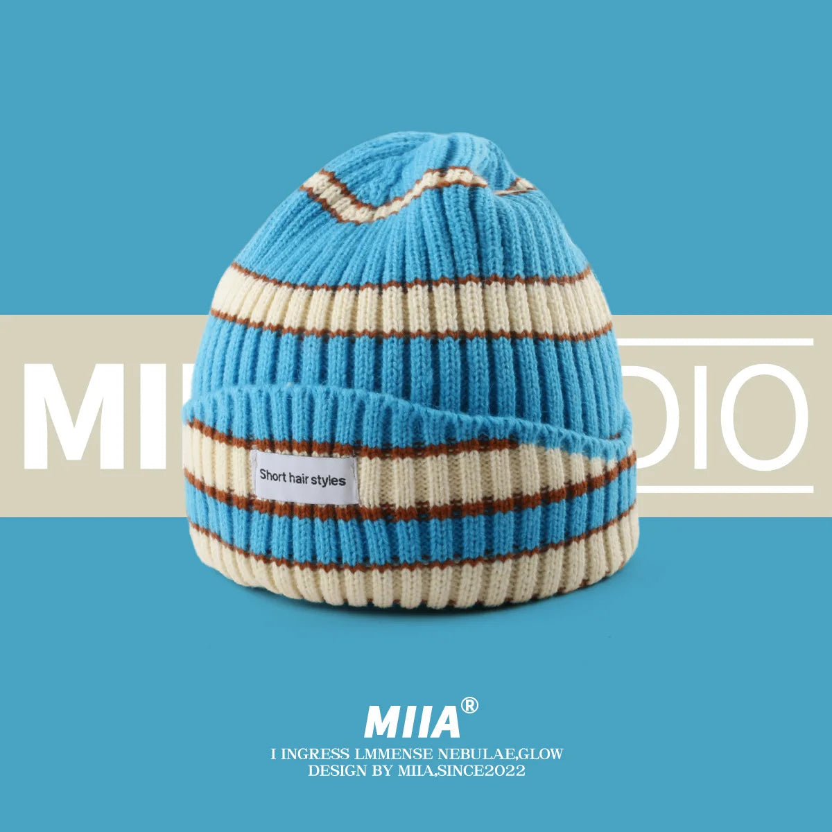 Striped Knit Beanie – Warm Contrast Color Winter Hat Unisex
