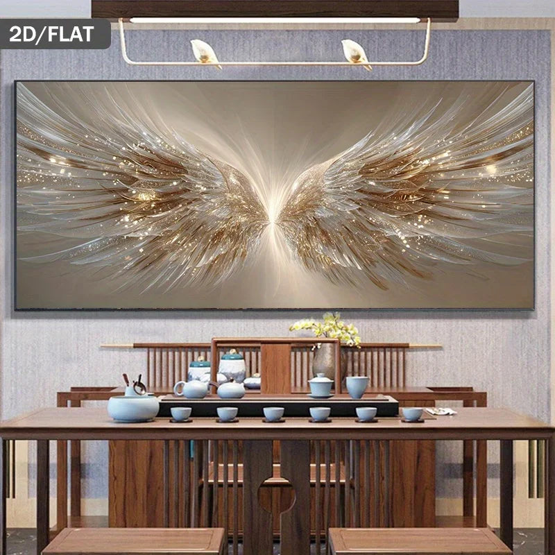 Modern Abstract Golden Angel Wings Canvas Painting - Wall Art Poster, Luxury Decor for Living Room, Bedroom, Dining Peaceful Pleasures Health and Wellness W 251106 wing 20x40cm
