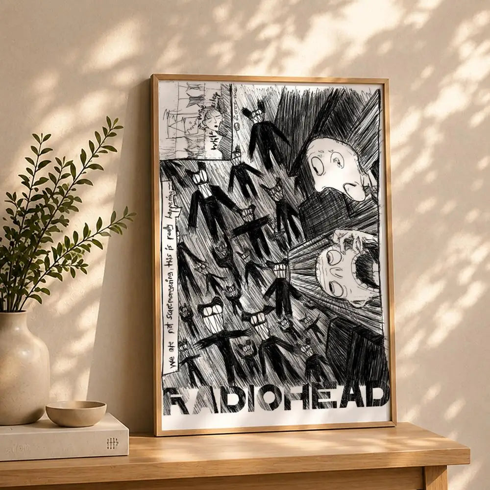 Band R-RadioheadS Poster HD Self Adhesive Waterproof Wall Art Ideal for Home Office Dorm Bedroom Great Gift Peaceful Pleasures Health and Wellness White1 50X70cmNoframe