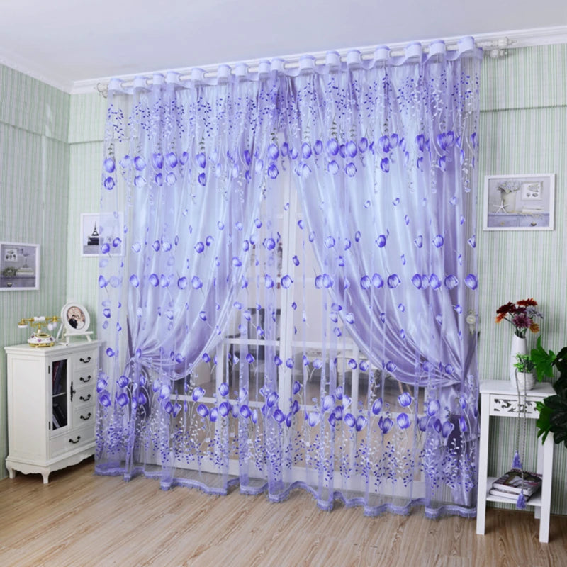 Tulle Curtains Modern Simplicity Living Room Children's Bedroom Kitchen Soft Comfortable Fabric Transmitting Window Curtains Peaceful Pleasures Health and Wellness PURPLE