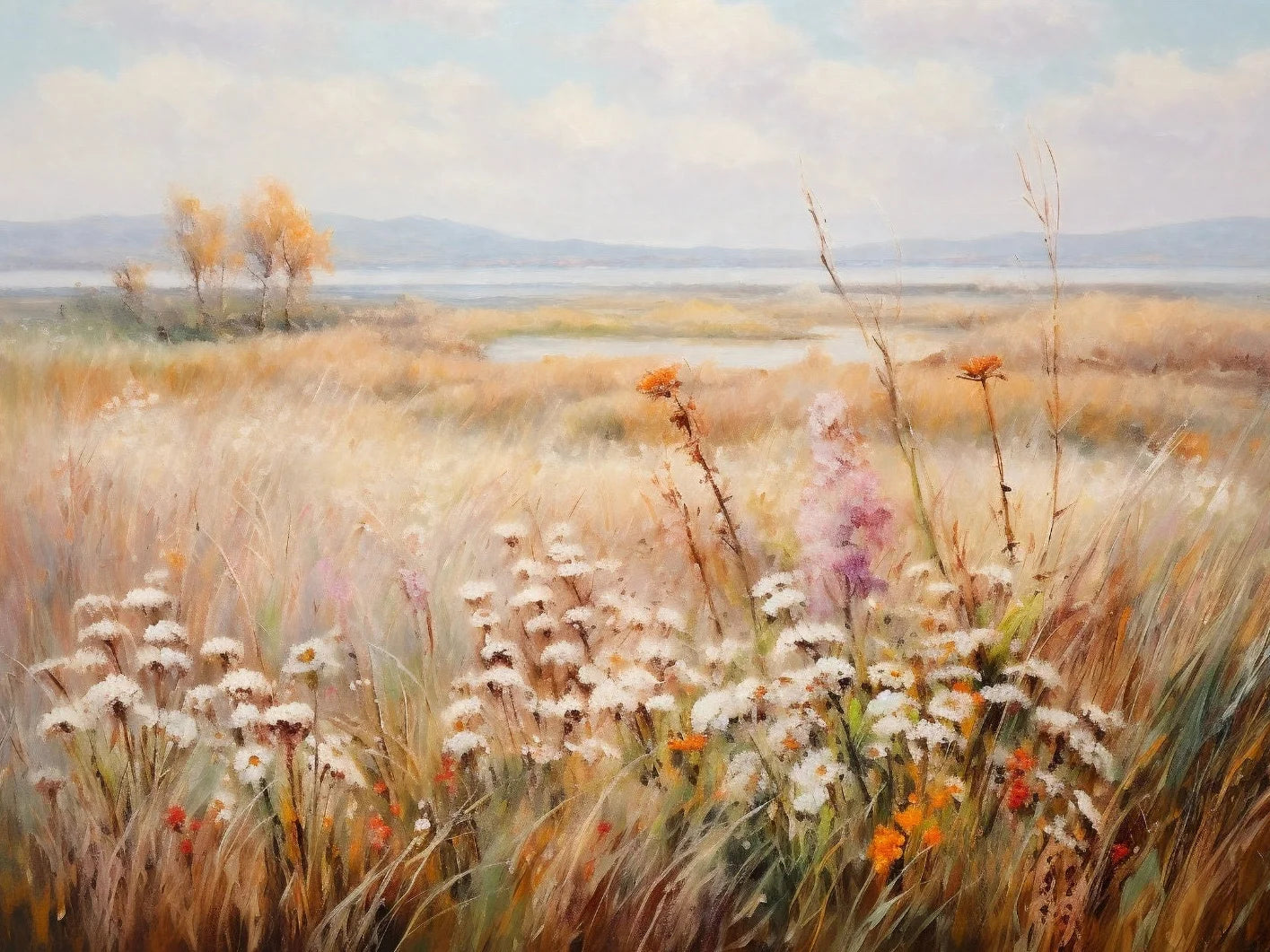Wildflower Field Landscape Oil Poster Vintage Rustic Moody Autumn Country Scenery Canvas Painting Wall Art for Room Home Deco Peaceful Pleasures Health and Wellness 3 20x30cm Unframed