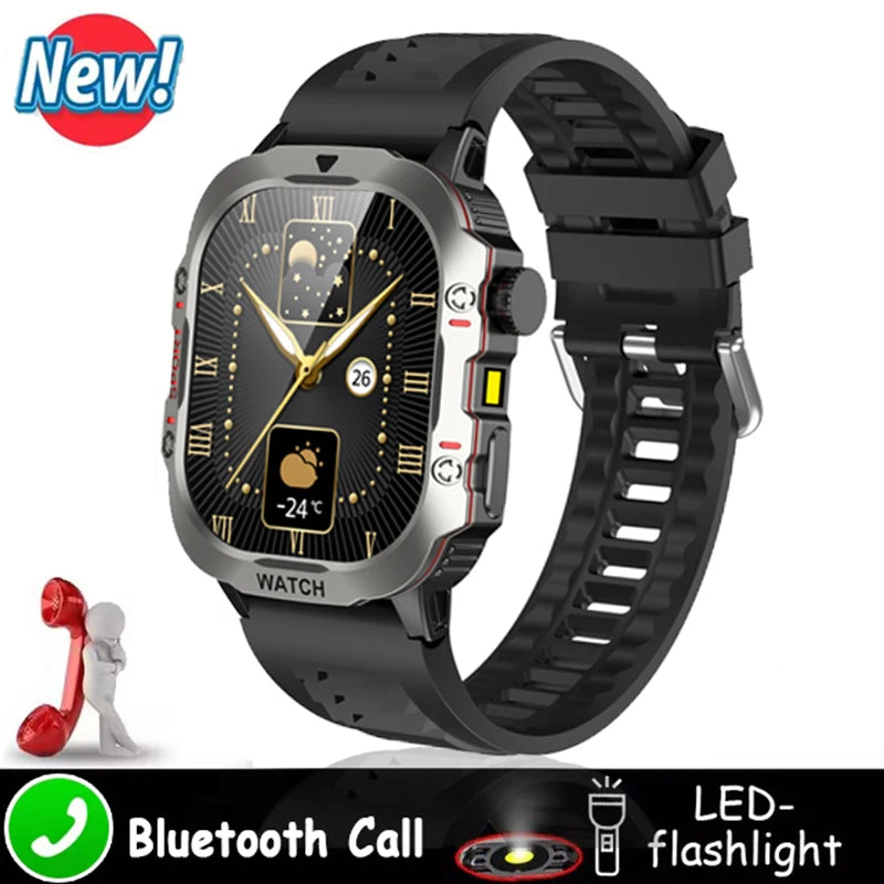Rugged Military Smart Watch Flashlight Sport Watch for Men Women Inifnite Screen Heart Rate Monitor Multiple Sport Outdoor Watch Peaceful Pleasures Health and Wellness Black Ola Esporte