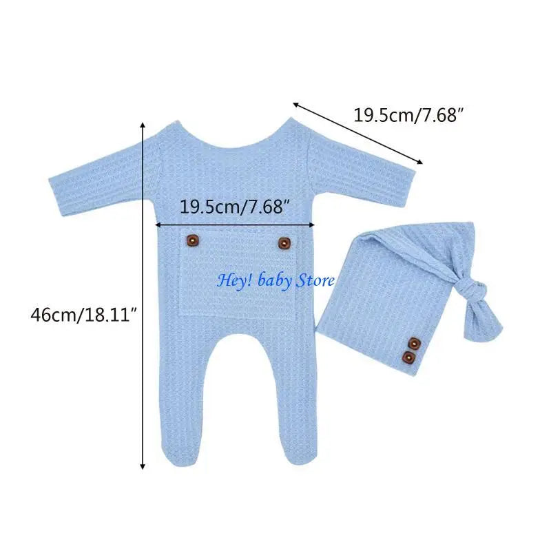 Newborn Knitted Romper & Turban Hat Set | Baby Photo Prop