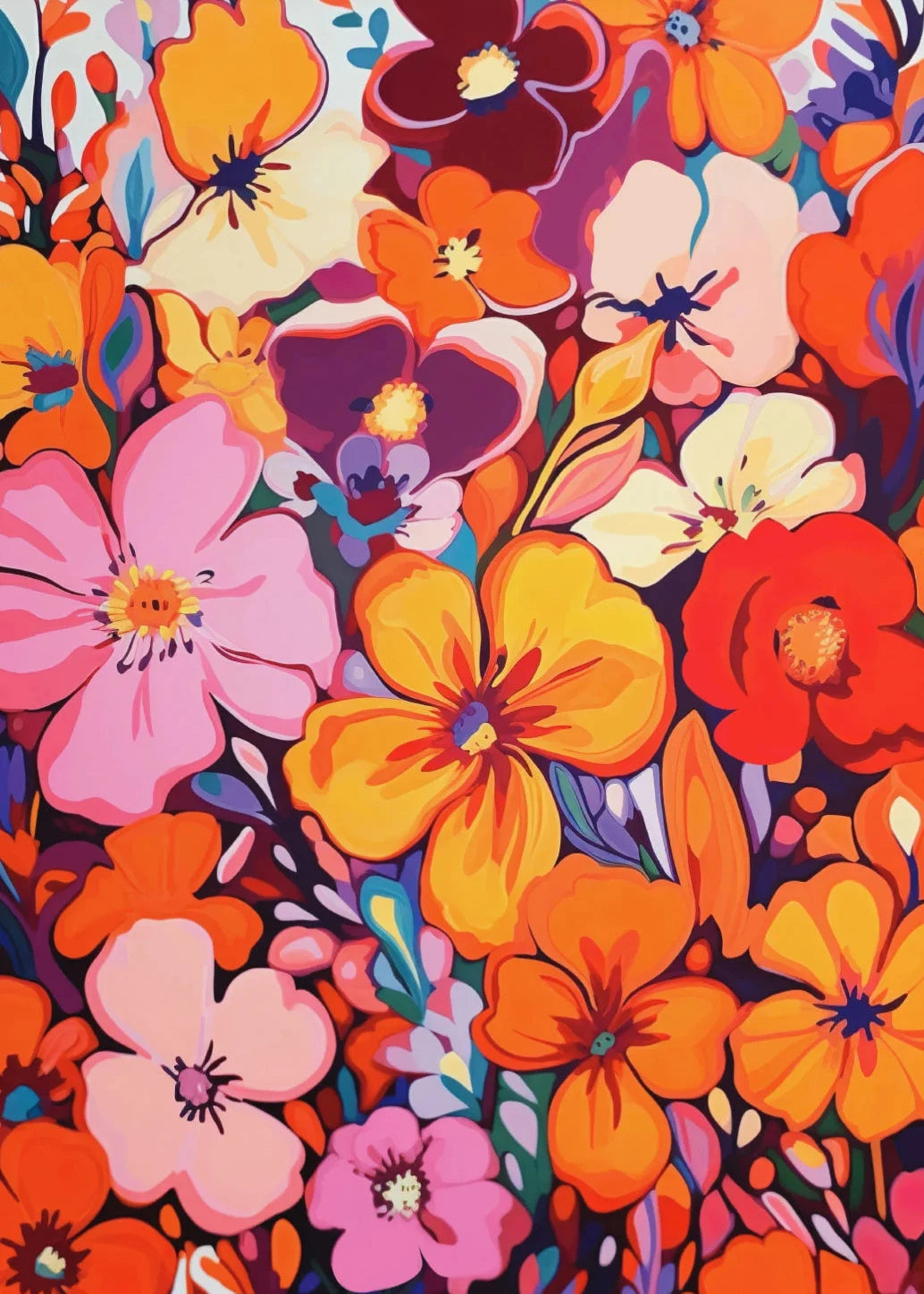 Gouache Wildflower Botanical Canvas Wall Art | Spring Floral Print