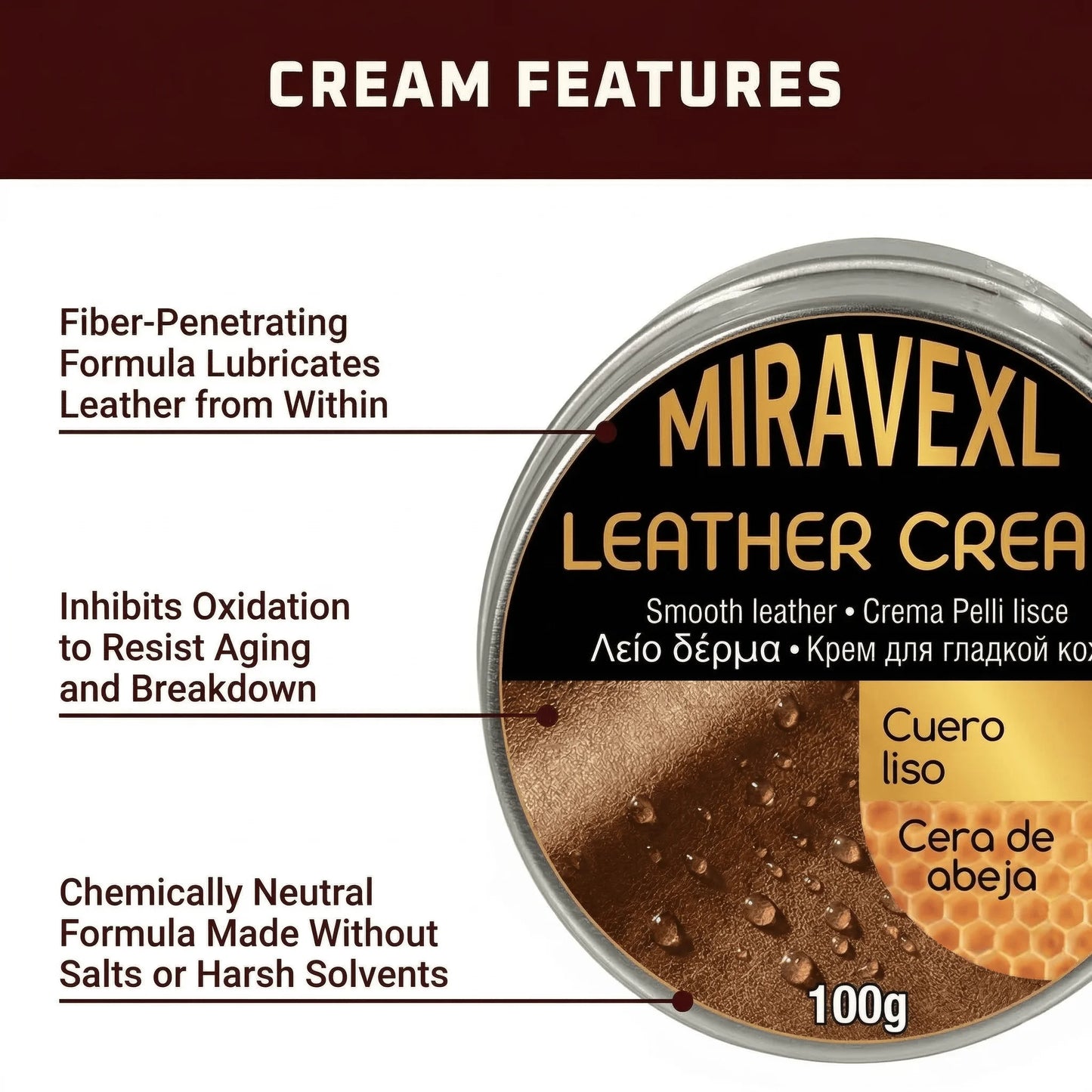 MIRAVEXL Leather Cream Conditioner 100g with Sponge Applicator Auto Car Seat Sofa Restorer Beeswax Polish Leather Care Balm Peaceful Pleasures Health and Wellness