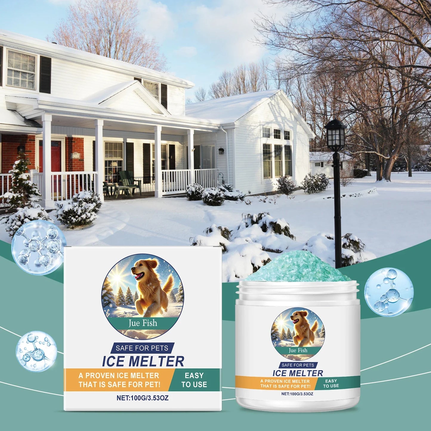Jue-Fish Pet-Safe Ice Melt – Safe for Concrete & Paw Pads
