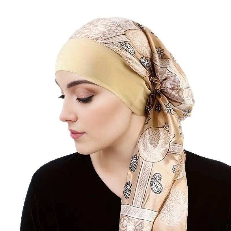Pre-Tied Satin Hijab Turban Bonnet – Sleep Cap & Head Wrap