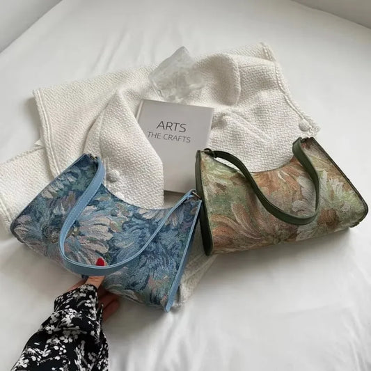 Women's Underarm Bags Autumn Trendy Oil Painting Shoulder Bag Cute Peaceful Pleasures Health and Wellness