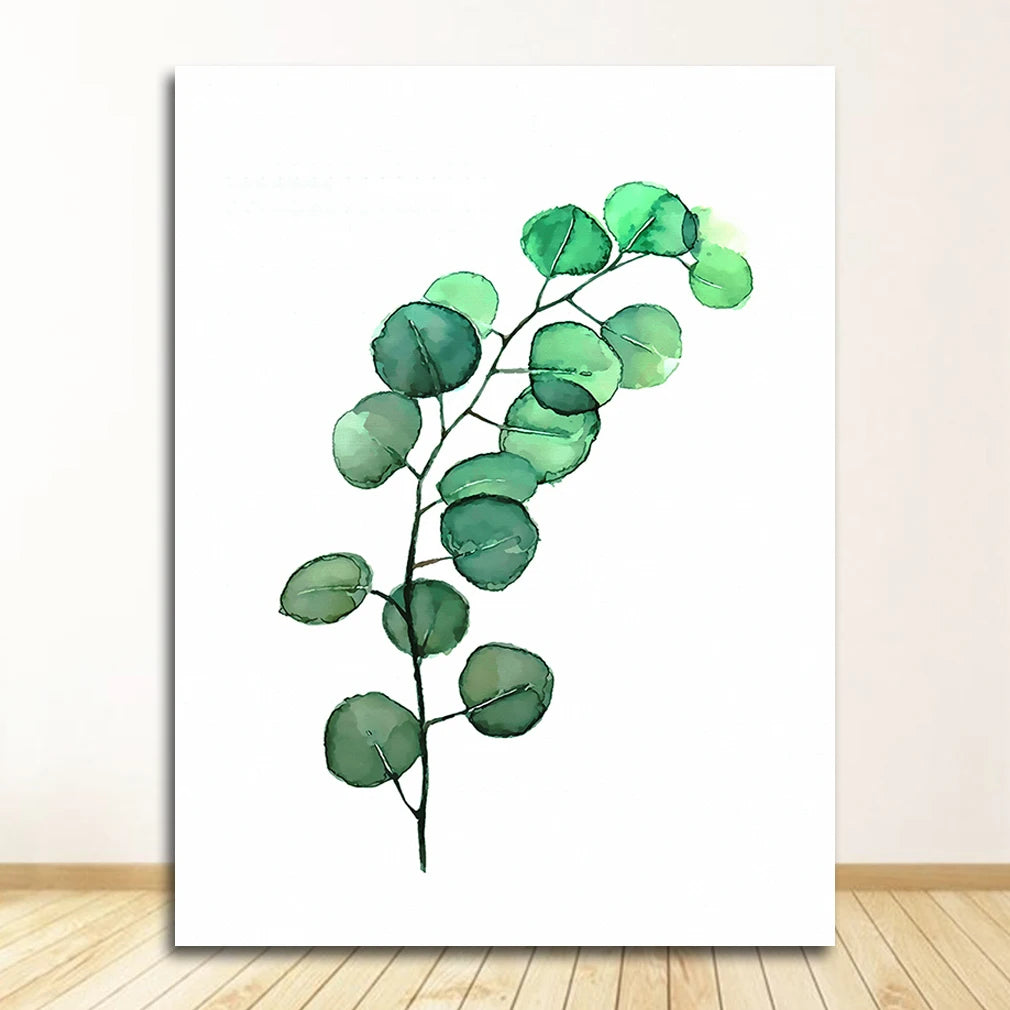 Wall Art Paintings for Living Room Home Decor Scandinavian Style Tropical Plants Poster Green Leaves Decorative Picture Modern Peaceful Pleasures Health and Wellness