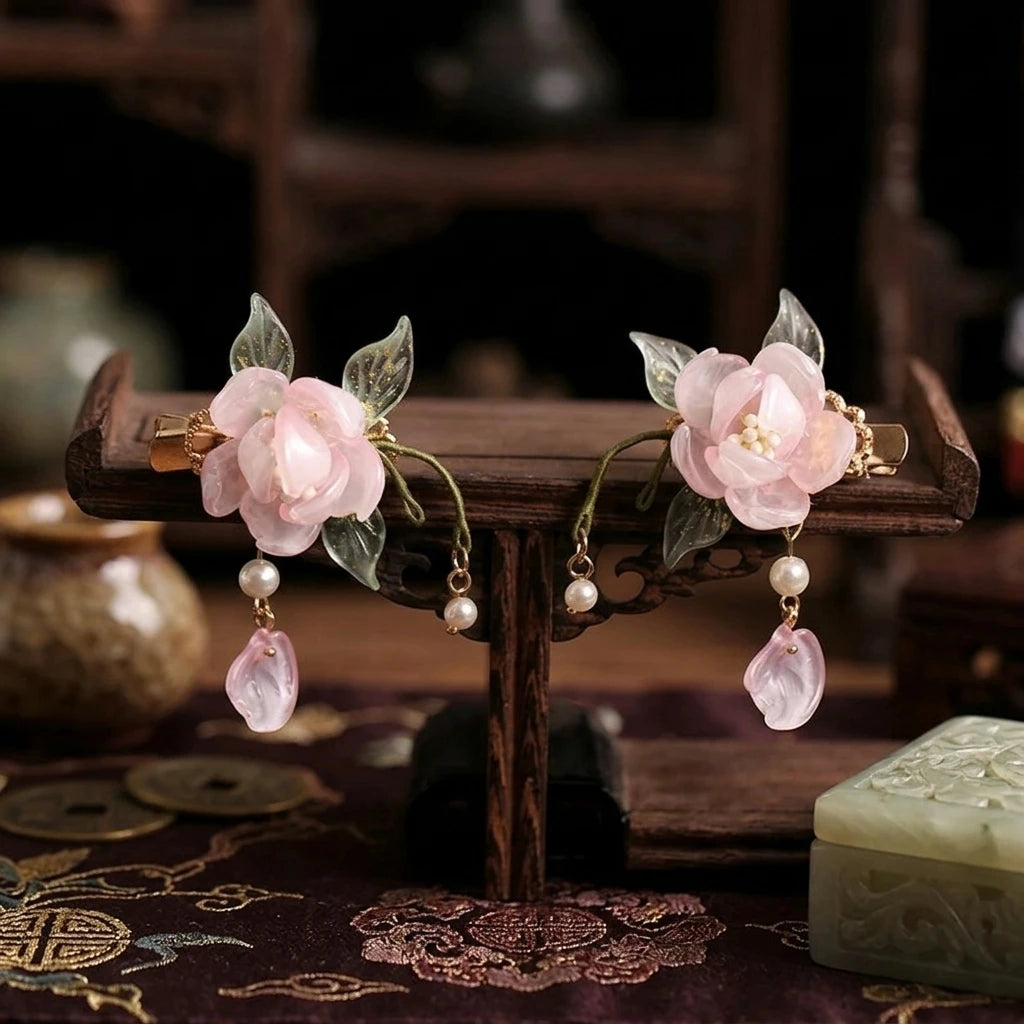 Vintage Pink Glass Flower Hair Clips Pair for Kids Peaceful Pleasures Health and Wellness