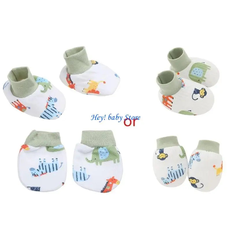 Baby Anti-Scratch Mittens & Socks Set – 2 Pairs Soft Cotton
