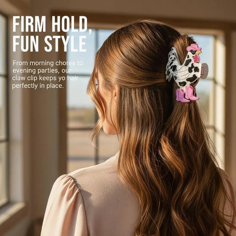 Western Cowboy Punk Rooster Acrylic Hair Claw Clip for Women