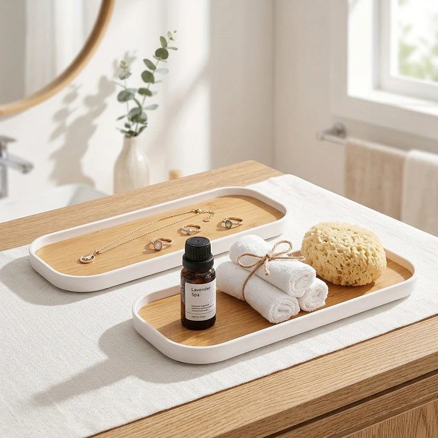 Marble-Pattern Bathroom Vanity Tray – Rectangle Counter Tray for Soap, Perfume & Jewelry (1-2 Pcs)