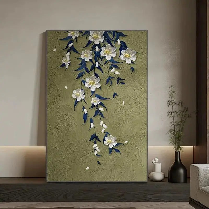 Jasmine Flower Abstract Hanging Painting, Handmade Oil Painting on Canvas, Living Room Decoration, Corridor, Mural Sofa Peaceful Pleasures Health and Wellness No frame 2 50cmx75cm