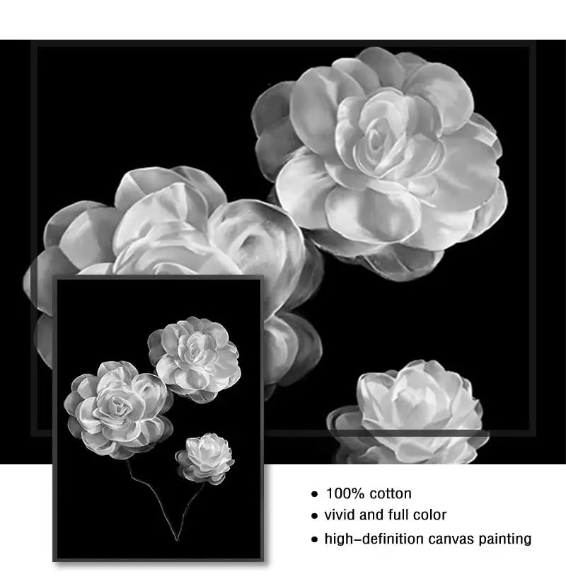 Black & White Floral Canvas Wall Art | Nordic Abstract Poster