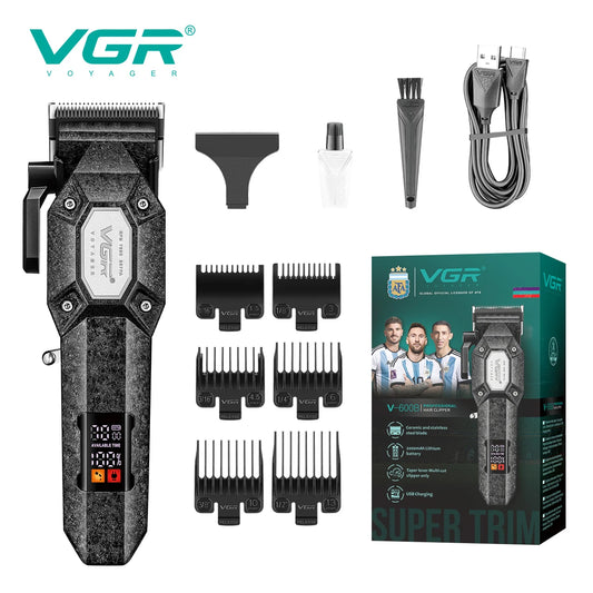 VGR electric men's hair clipper LED intelligent digital hair trimmer frosted multi gear adjustable electric push shear V-600B Peaceful Pleasures Health and Wellness