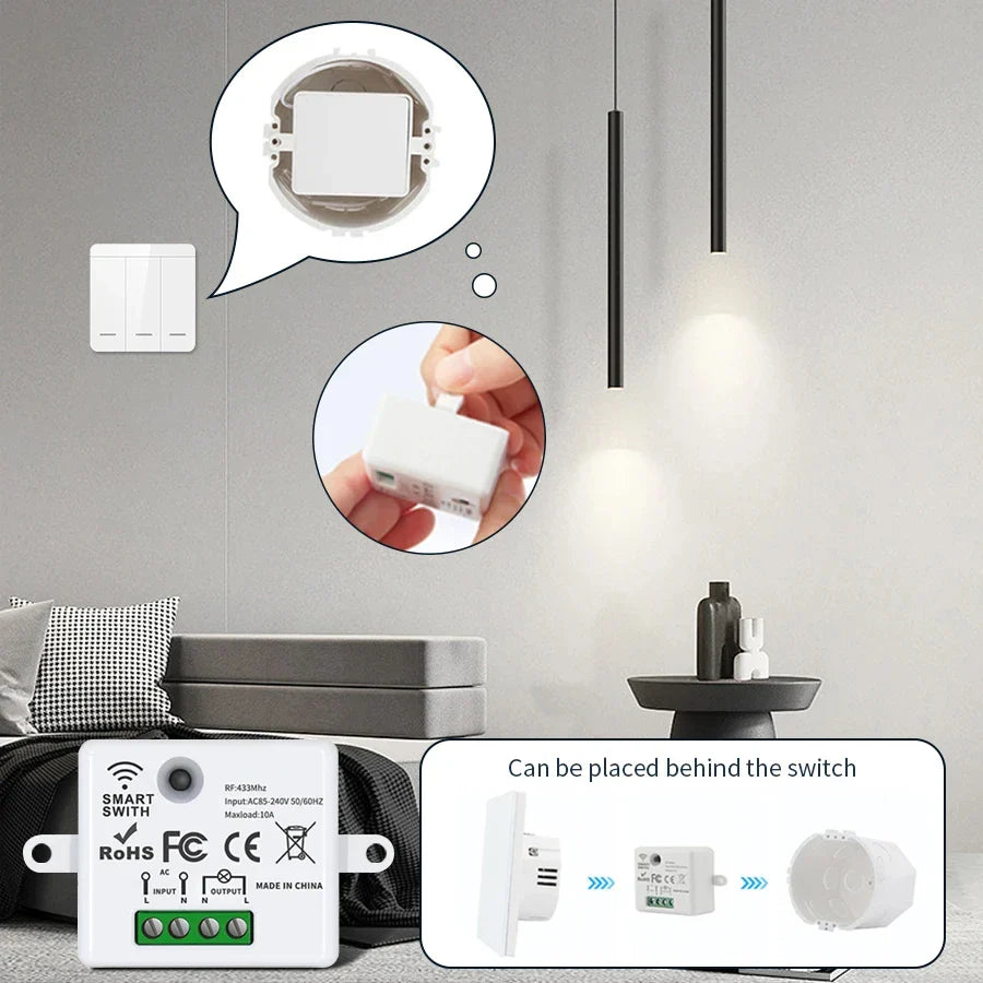 RF 433MHz Wireless Remote Light Switch 10A Relay AC 110V 220V