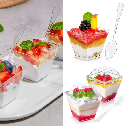 Dessert Cups with Lids and Spoons Pudding Appetizer Cup Bowls Practical For Festivals Home Dessert Shops Peaceful Pleasures Health and Wellness