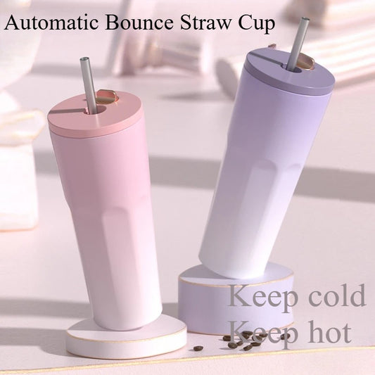 Gradient Vacuum Insulated Cup with Auto Pop-Up Straw 700ml Insulated Straw Tumbler Peaceful Pleasures Health and Wellness
