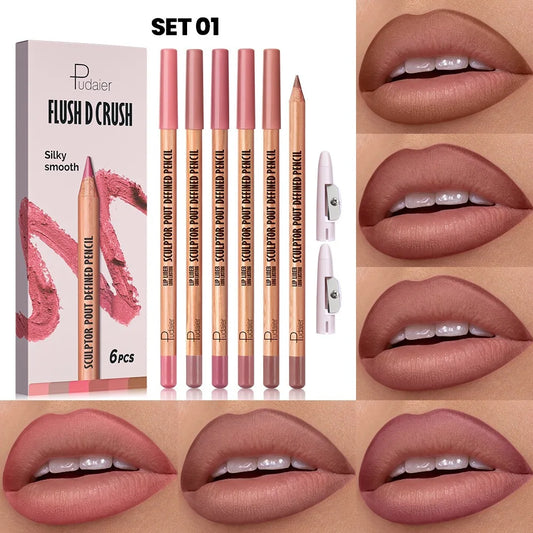 Pudaier Waterproof Matte Nude Lip Liner Set – 6 Pcs Lip Liner Set Peaceful Pleasures Health and Wellness 01