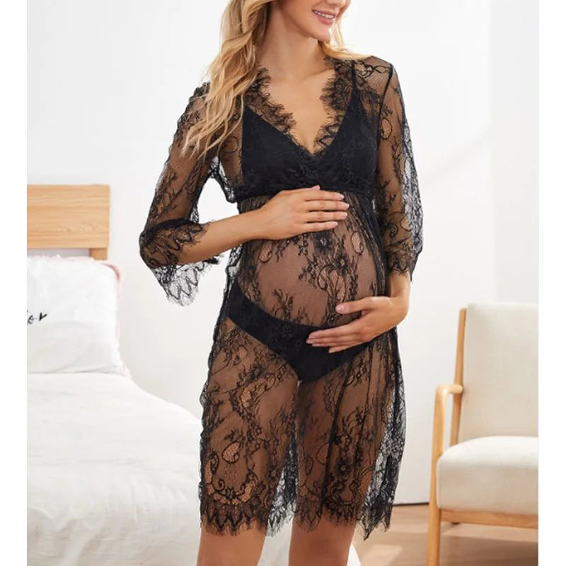 Pregnancy Dress Shoot Gold Knitted Maternity Dresses for Photo Shoot Robe Transparent hollowed Clothing Props Peaceful Pleasures Health and Wellness 1 M China Mainland